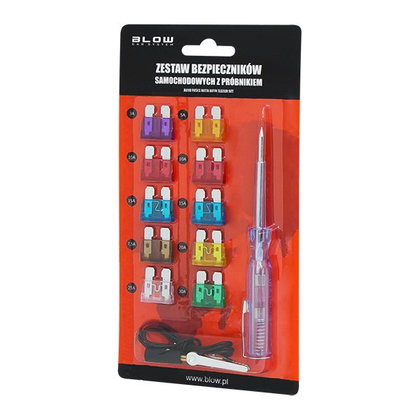 Bezpiecznik samochodowy zestaw 10szt+próbnik